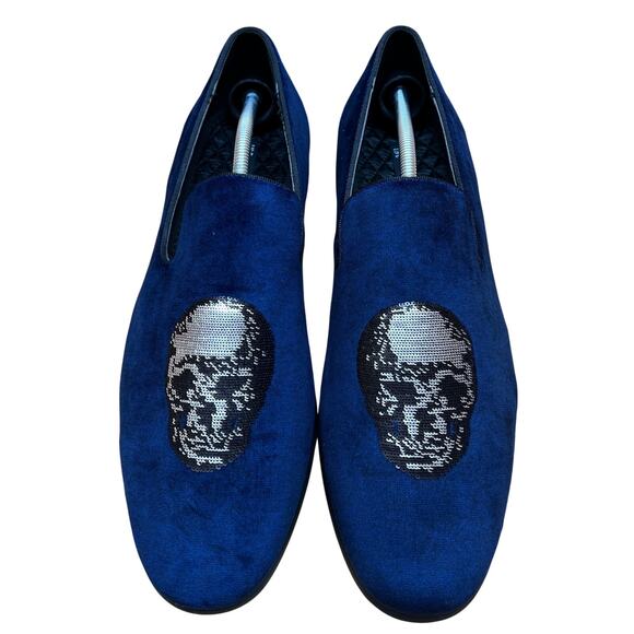 Inc Nova Sequin Skull Graphic Blue Velvet Loafer Mens 13M Slipper Shoes main image 7